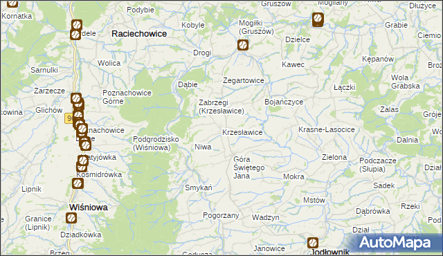 mapa Krzesławice gmina Raciechowice, Krzesławice gmina Raciechowice na mapie Targeo