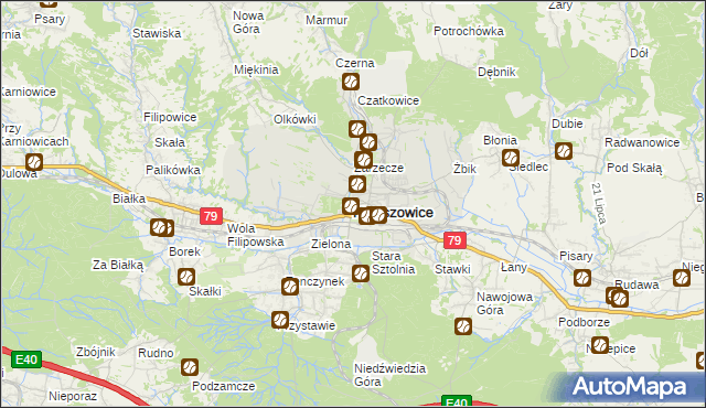 mapa Krzeszowice, Krzeszowice na mapie Targeo