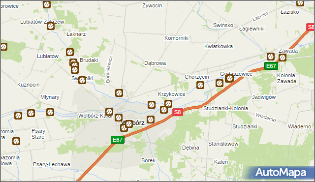 mapa Krzykowice gmina Wolbórz, Krzykowice gmina Wolbórz na mapie Targeo