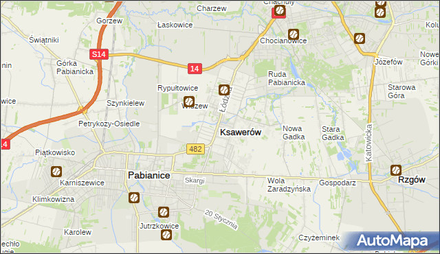 mapa Ksawerów powiat pabianicki, Ksawerów powiat pabianicki na mapie Targeo