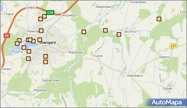 mapa Kulice gmina Nowogard, Kulice gmina Nowogard na mapie Targeo