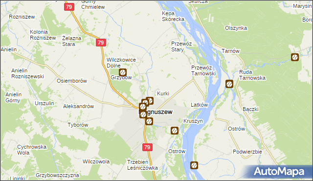 mapa Kurki gmina Magnuszew, Kurki gmina Magnuszew na mapie Targeo