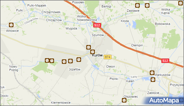 mapa Kurów powiat puławski, Kurów powiat puławski na mapie Targeo