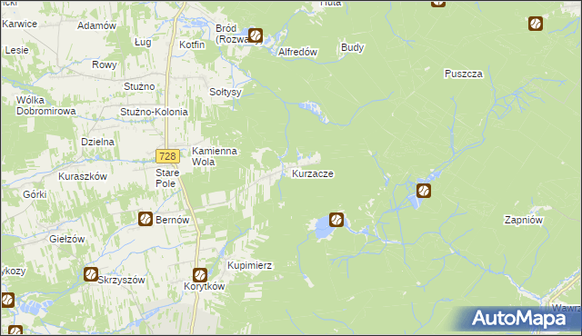 mapa Kurzacze gmina Gowarczów, Kurzacze gmina Gowarczów na mapie Targeo