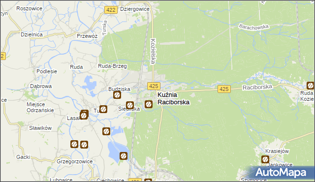 mapa Kuźnia Raciborska, Kuźnia Raciborska na mapie Targeo