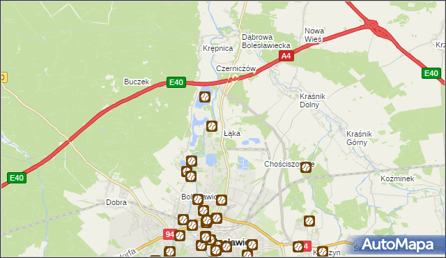 mapa Łąka gmina Bolesławiec, Łąka gmina Bolesławiec na mapie Targeo
