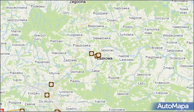 mapa Laskowa powiat limanowski, Laskowa powiat limanowski na mapie Targeo