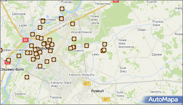 mapa Ławy gmina Rzekuń, Ławy gmina Rzekuń na mapie Targeo