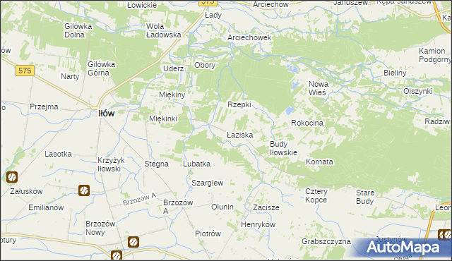 mapa Łaziska gmina Iłów, Łaziska gmina Iłów na mapie Targeo