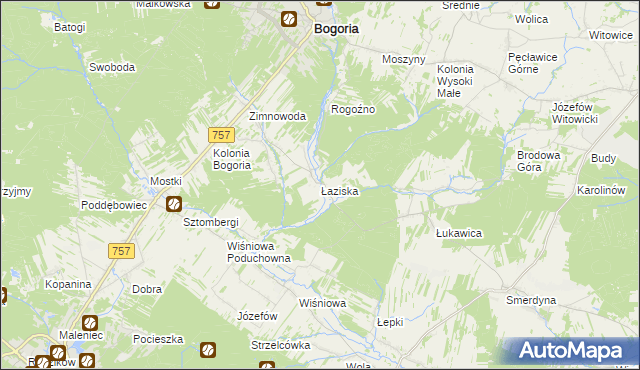 mapa Łaziska gmina Staszów, Łaziska gmina Staszów na mapie Targeo