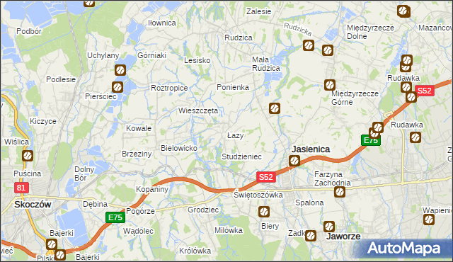 mapa Łazy gmina Jasienica, Łazy gmina Jasienica na mapie Targeo