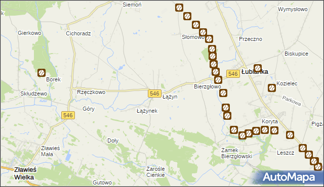 mapa Łążyn gmina Zławieś Wielka, Łążyn gmina Zławieś Wielka na mapie Targeo