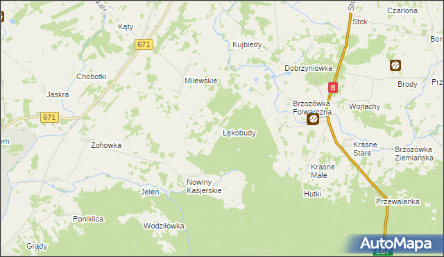 mapa Łękobudy, Łękobudy na mapie Targeo