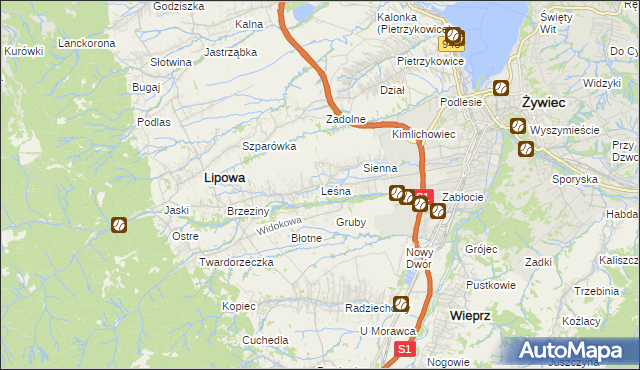 mapa Leśna gmina Lipowa, Leśna gmina Lipowa na mapie Targeo