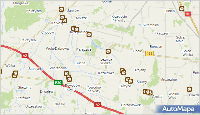 mapa Leźnica Wielka, Leźnica Wielka na mapie Targeo