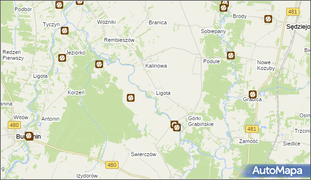mapa Ligota gmina Widawa, Ligota gmina Widawa na mapie Targeo