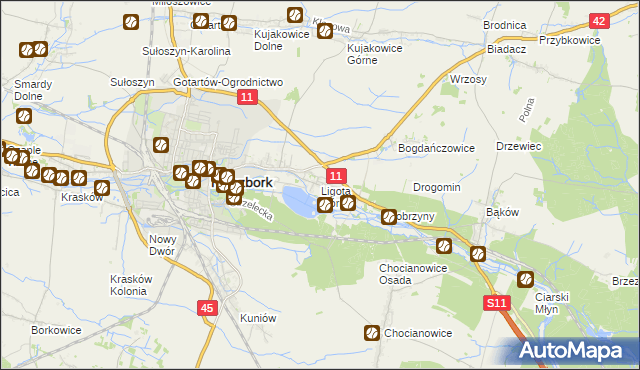 mapa Ligota Górna gmina Kluczbork, Ligota Górna gmina Kluczbork na mapie Targeo