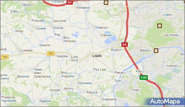 mapa Liszki powiat krakowski, Liszki powiat krakowski na mapie Targeo