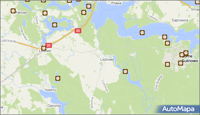 mapa Liszkowo gmina Borne Sulinowo, Liszkowo gmina Borne Sulinowo na mapie Targeo