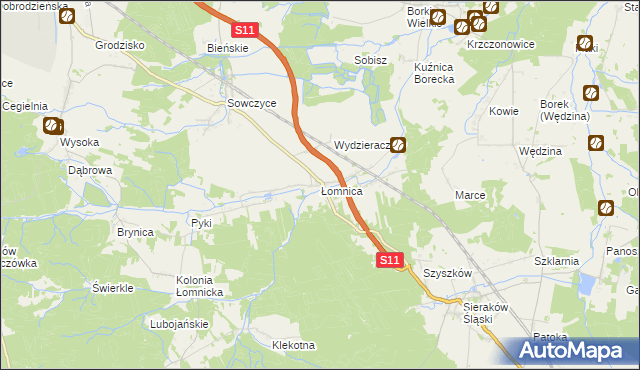 mapa Łomnica gmina Olesno, Łomnica gmina Olesno na mapie Targeo