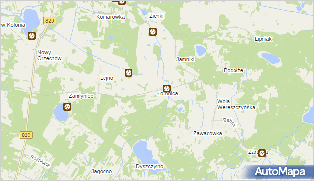 mapa Łomnica gmina Urszulin, Łomnica gmina Urszulin na mapie Targeo
