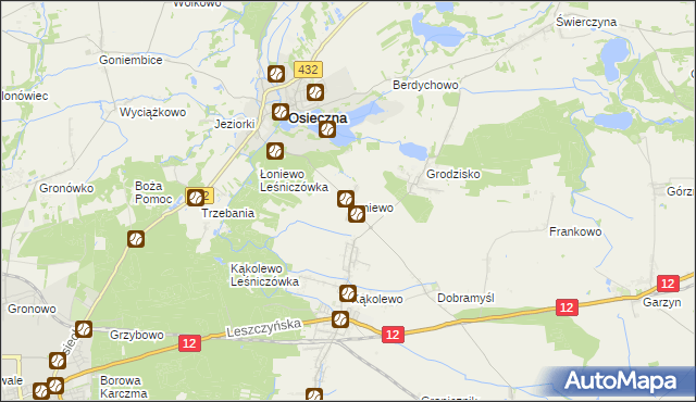 mapa Łoniewo gmina Osieczna, Łoniewo gmina Osieczna na mapie Targeo