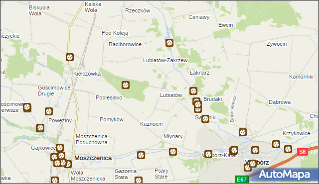 mapa Lubiatów gmina Wolbórz, Lubiatów gmina Wolbórz na mapie Targeo