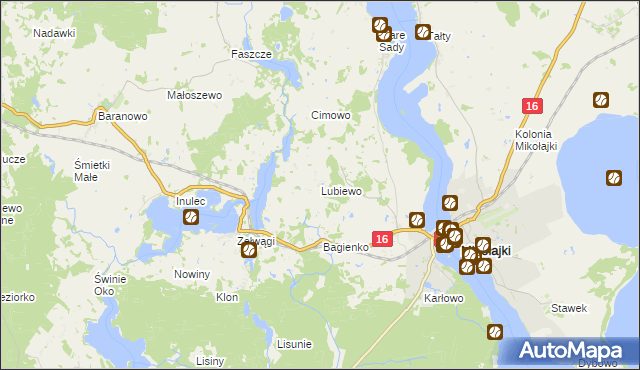 mapa Lubiewo gmina Mikołajki, Lubiewo gmina Mikołajki na mapie Targeo
