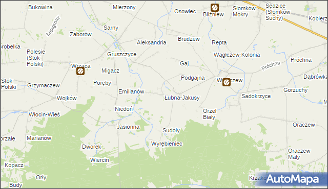 mapa Łubna-Jakusy, Łubna-Jakusy na mapie Targeo