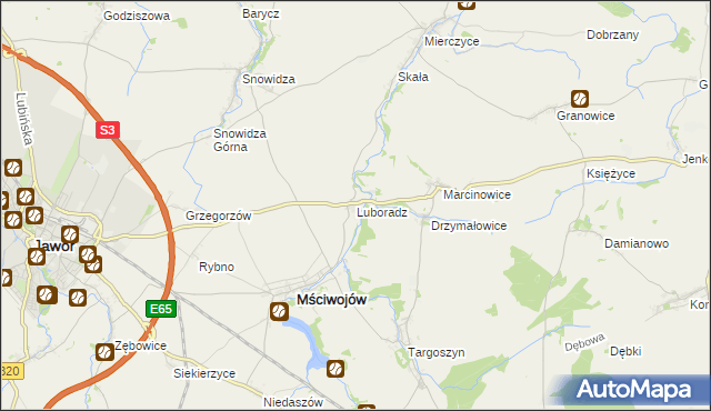 mapa Luboradz gmina Mściwojów, Luboradz gmina Mściwojów na mapie Targeo