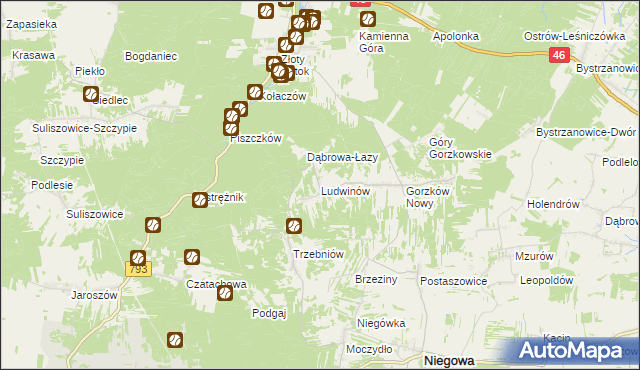 mapa Ludwinów gmina Niegowa, Ludwinów gmina Niegowa na mapie Targeo