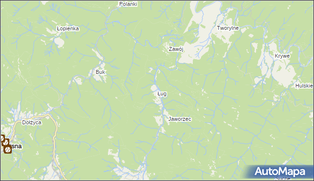 mapa Ług gmina Cisna, Ług gmina Cisna na mapie Targeo