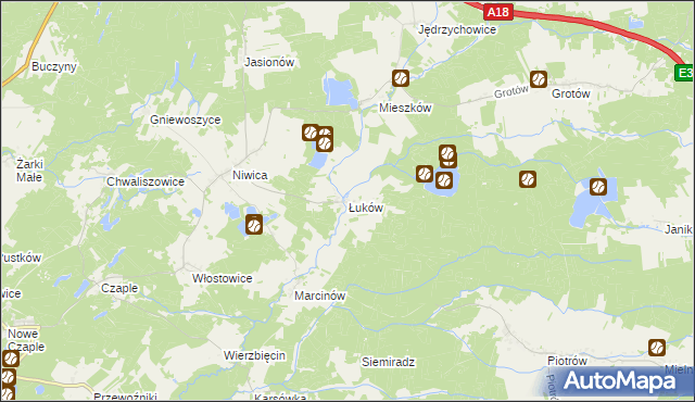 mapa Łuków gmina Trzebiel, Łuków gmina Trzebiel na mapie Targeo
