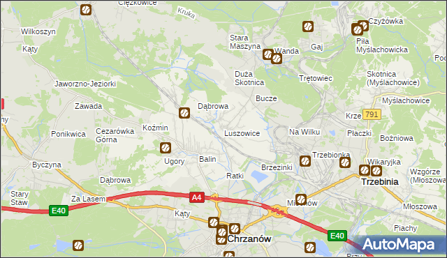 mapa Luszowice gmina Chrzanów, Luszowice gmina Chrzanów na mapie Targeo