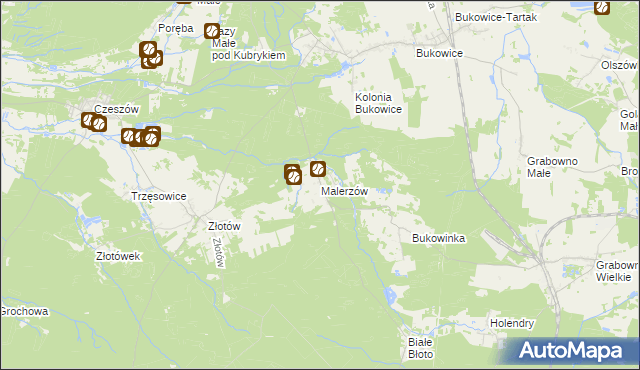 mapa Malerzów, Malerzów na mapie Targeo