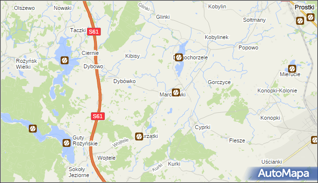 mapa Marchewki gmina Prostki, Marchewki gmina Prostki na mapie Targeo