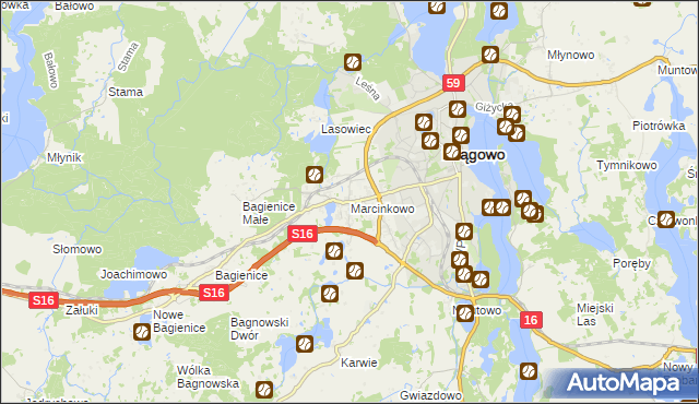 mapa Marcinkowo gmina Mrągowo, Marcinkowo gmina Mrągowo na mapie Targeo