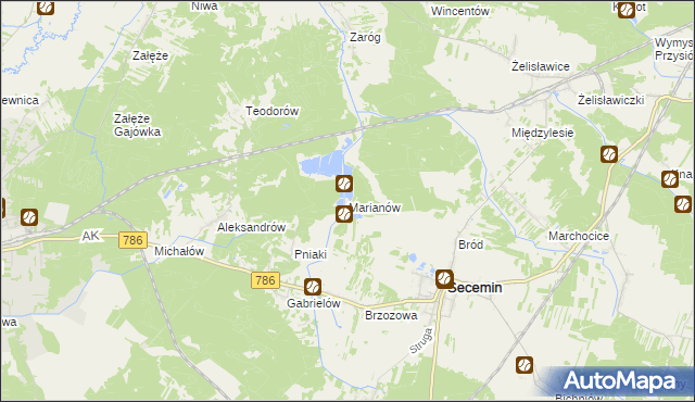 mapa Marianów gmina Secemin, Marianów gmina Secemin na mapie Targeo