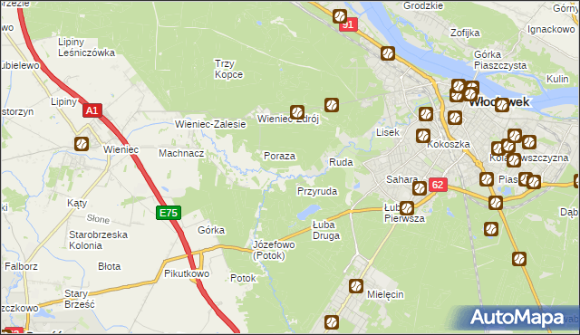 mapa Mazury gmina Brześć Kujawski, Mazury gmina Brześć Kujawski na mapie Targeo
