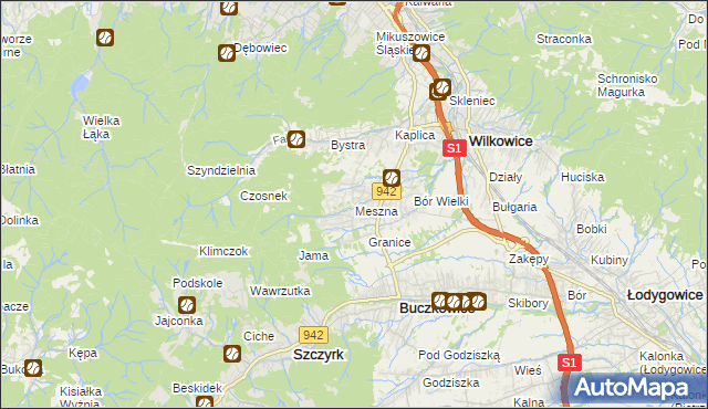 mapa Meszna gmina Wilkowice, Meszna gmina Wilkowice na mapie Targeo