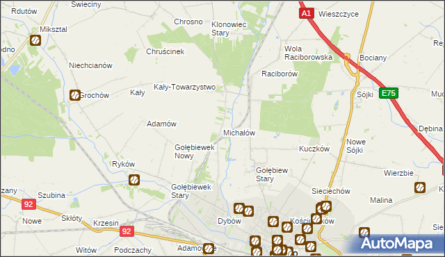mapa Michałów gmina Kutno, Michałów gmina Kutno na mapie Targeo