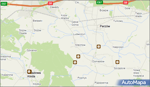 mapa Miechów gmina Perzów, Miechów gmina Perzów na mapie Targeo