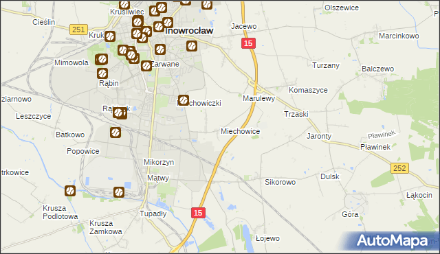 mapa Miechowice gmina Inowrocław, Miechowice gmina Inowrocław na mapie Targeo