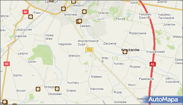 mapa Mieczysławów gmina Krzyżanów, Mieczysławów gmina Krzyżanów na mapie Targeo
