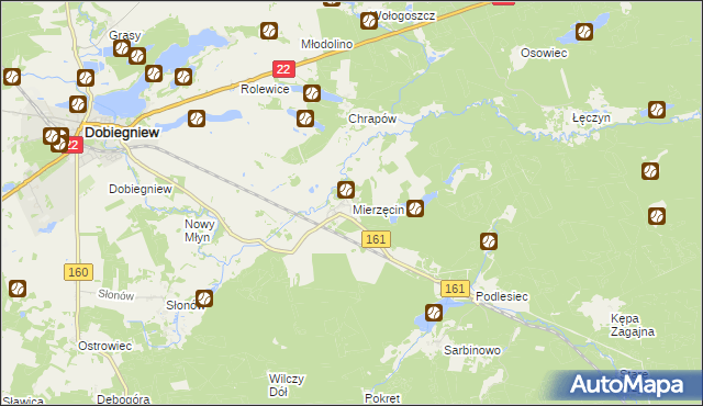 mapa Mierzęcin gmina Dobiegniew, Mierzęcin gmina Dobiegniew na mapie Targeo