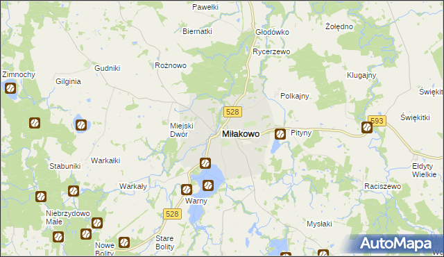 mapa Miłakowo, Miłakowo na mapie Targeo