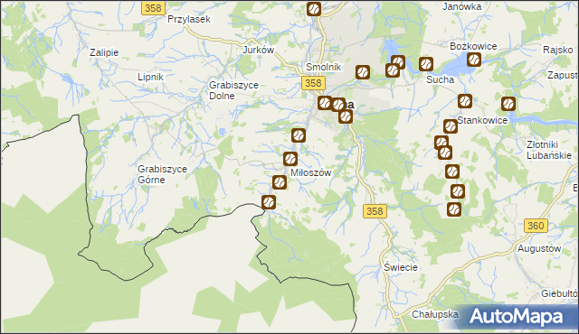 mapa Miłoszów, Miłoszów na mapie Targeo