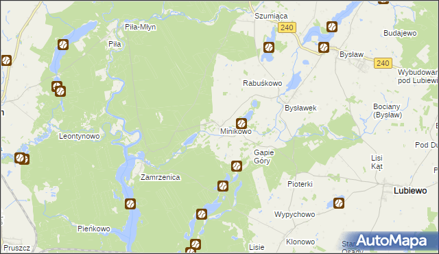 mapa Minikowo gmina Lubiewo, Minikowo gmina Lubiewo na mapie Targeo