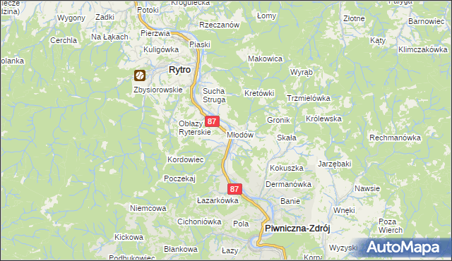 mapa Młodów gmina Piwniczna-Zdrój, Młodów gmina Piwniczna-Zdrój na mapie Targeo