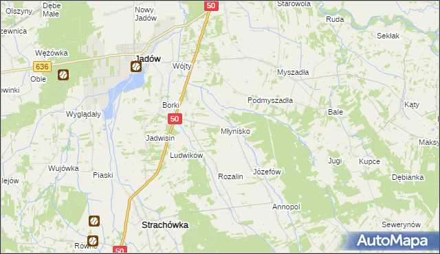 mapa Młynisko gmina Strachówka, Młynisko gmina Strachówka na mapie Targeo
